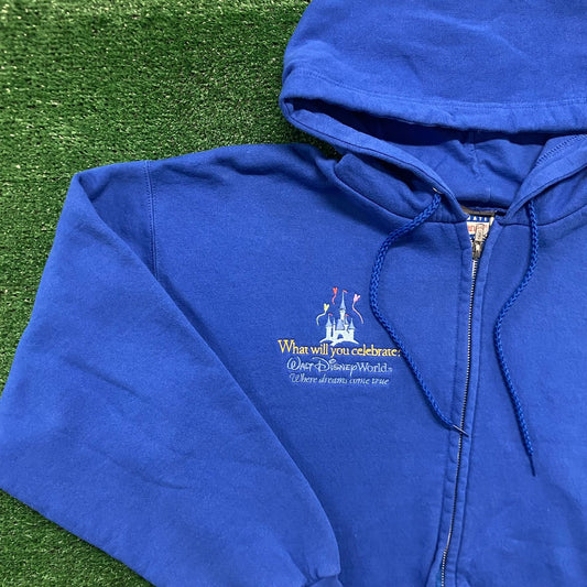 Vintage Y2K Walt Disney World Blue Zip Hoodie Sweatshirt