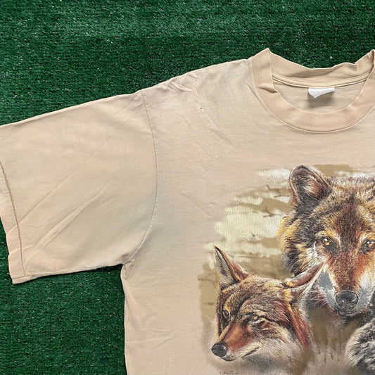 Vintage 90s Wolf Nature Shirt Single Stitch Tonal Animal Tee