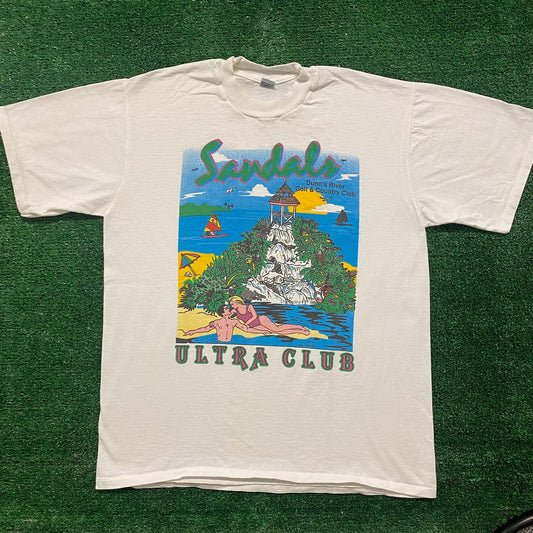 Vintage 90s Sandals Tropical Beach Single Stitch Tourist Tee