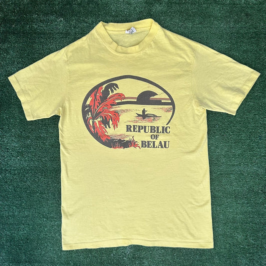 Vintage 70s Palau Pacific Island T-Shirt Tropical Surf Pastel Single Stitch M