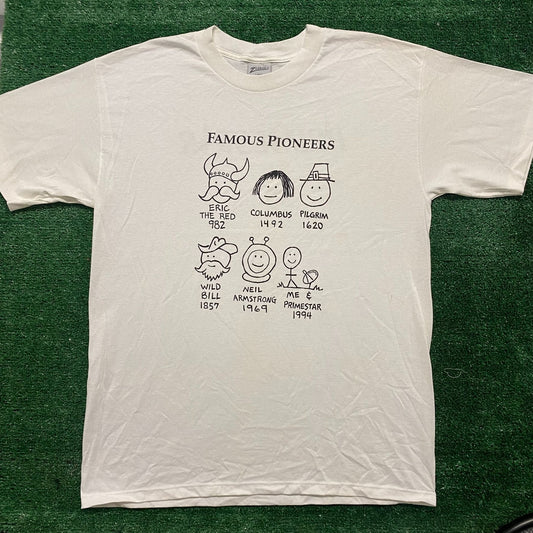 Vintage 90s Famous Explorers Funny Humor Single Stitch Tee