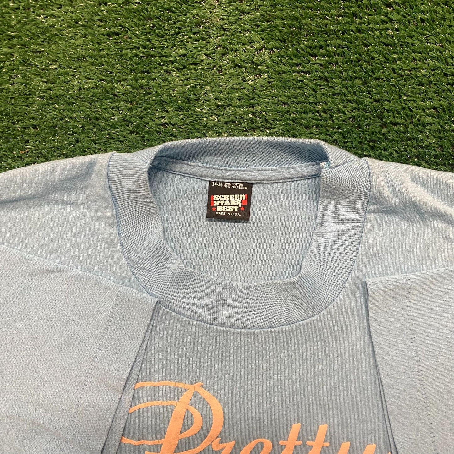 Vintage 80s Pretty Me Quote Shirt Single Stitch Blue Tee