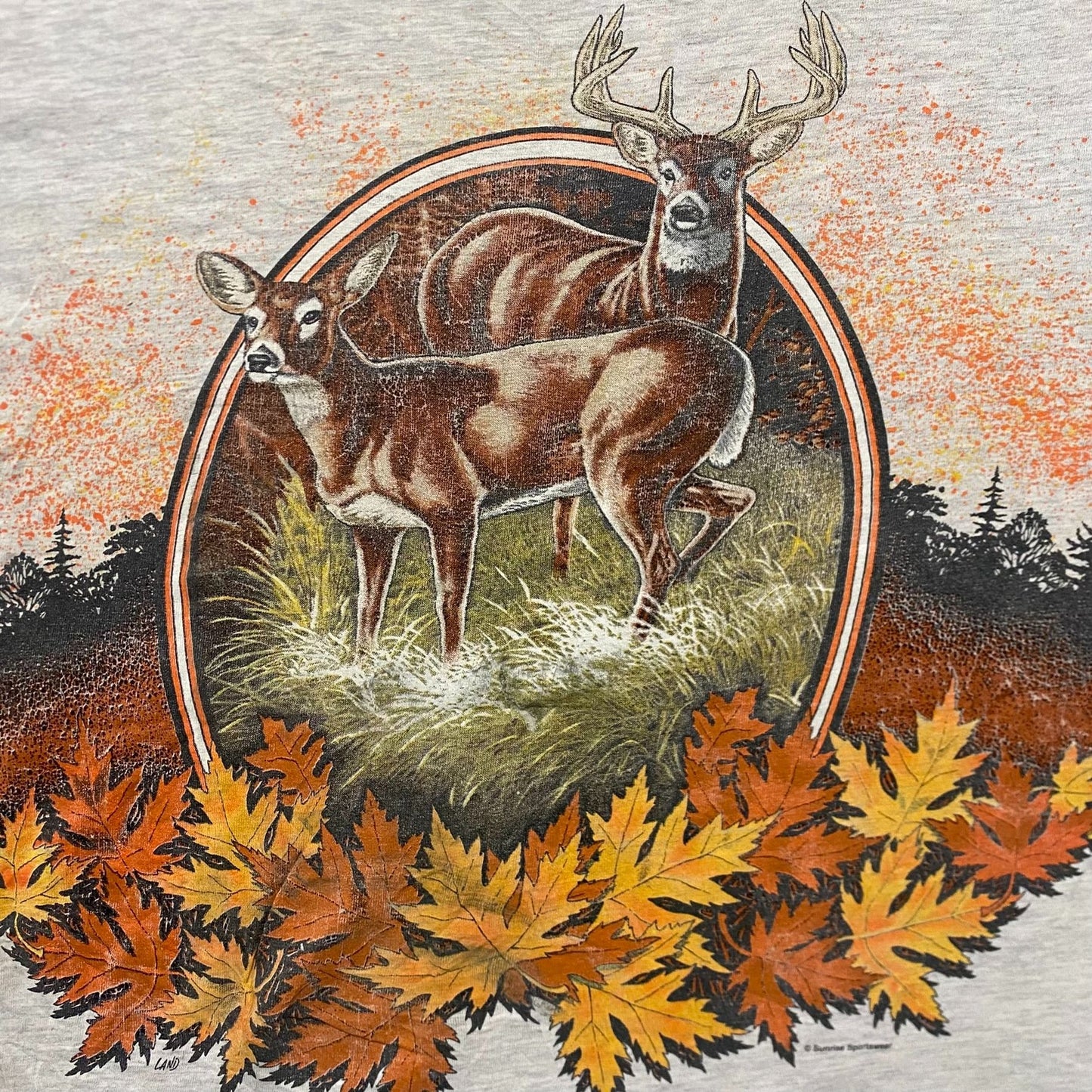 Vintage 90s Deer Autumn Nature Landscape Art Baggy Tee