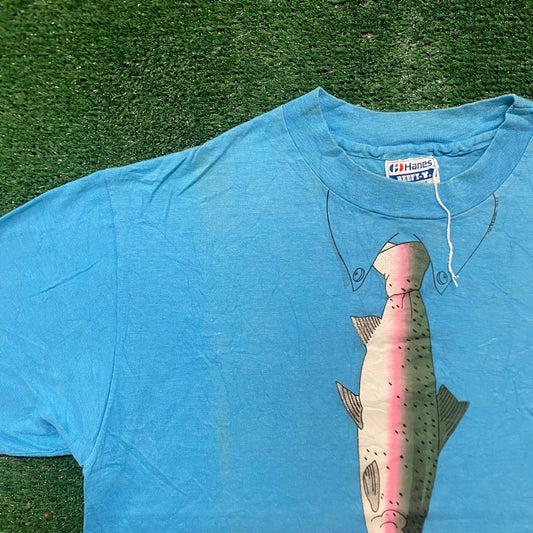 Vintage 80s Trout Tie Funny Fishing Humor Single Stitch Tee