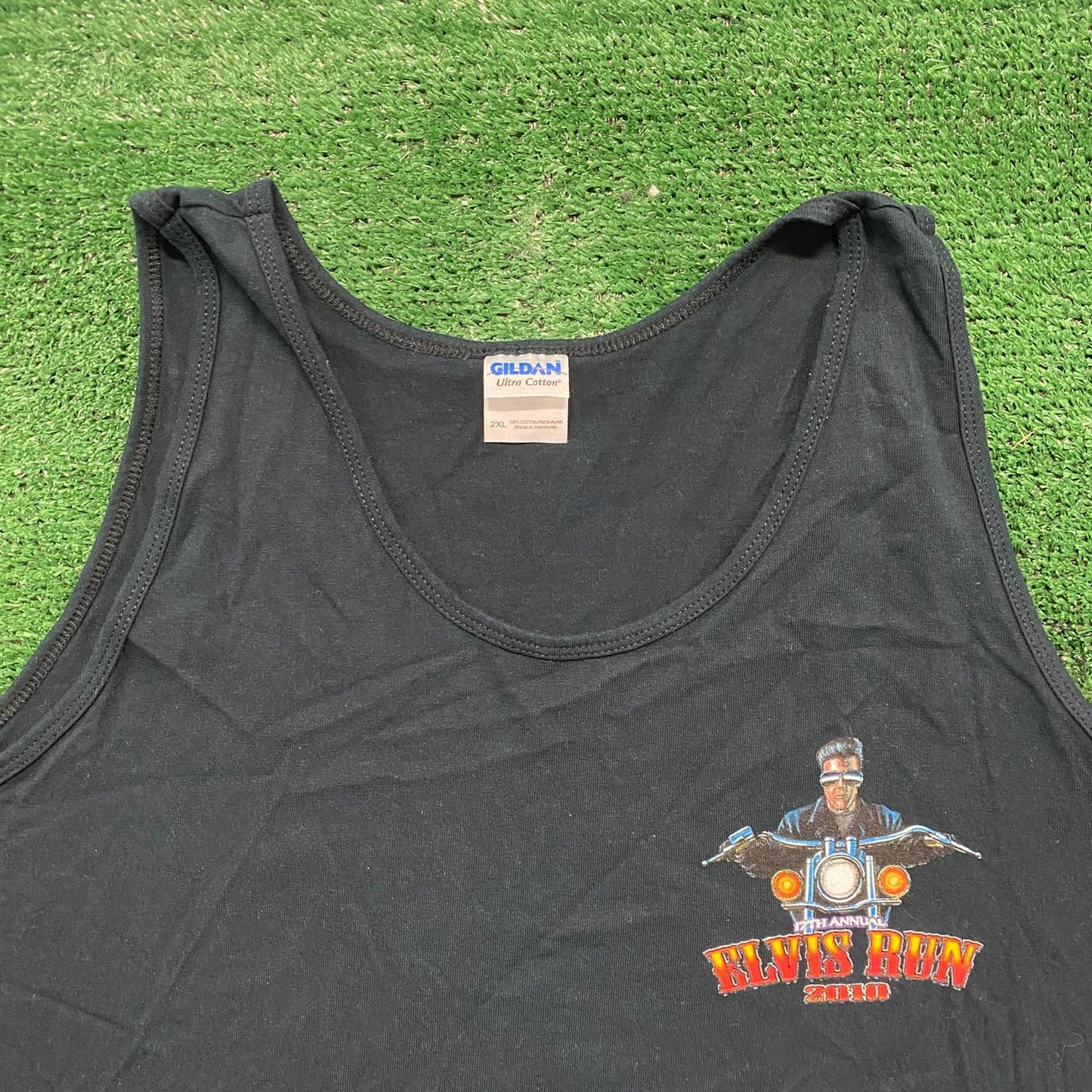 Vintage Y2K Elvis Run Biker Shirt Black Motorcycle Tank Top