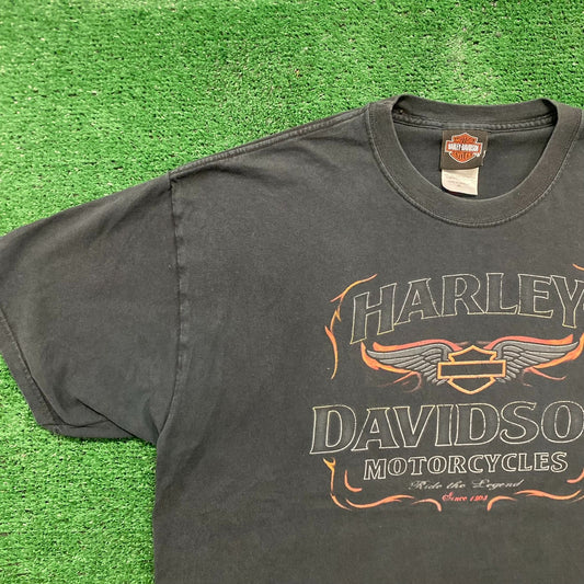 Vintage Y2K Sun Faded Harley Davidson Tribal Logo T-Shirt