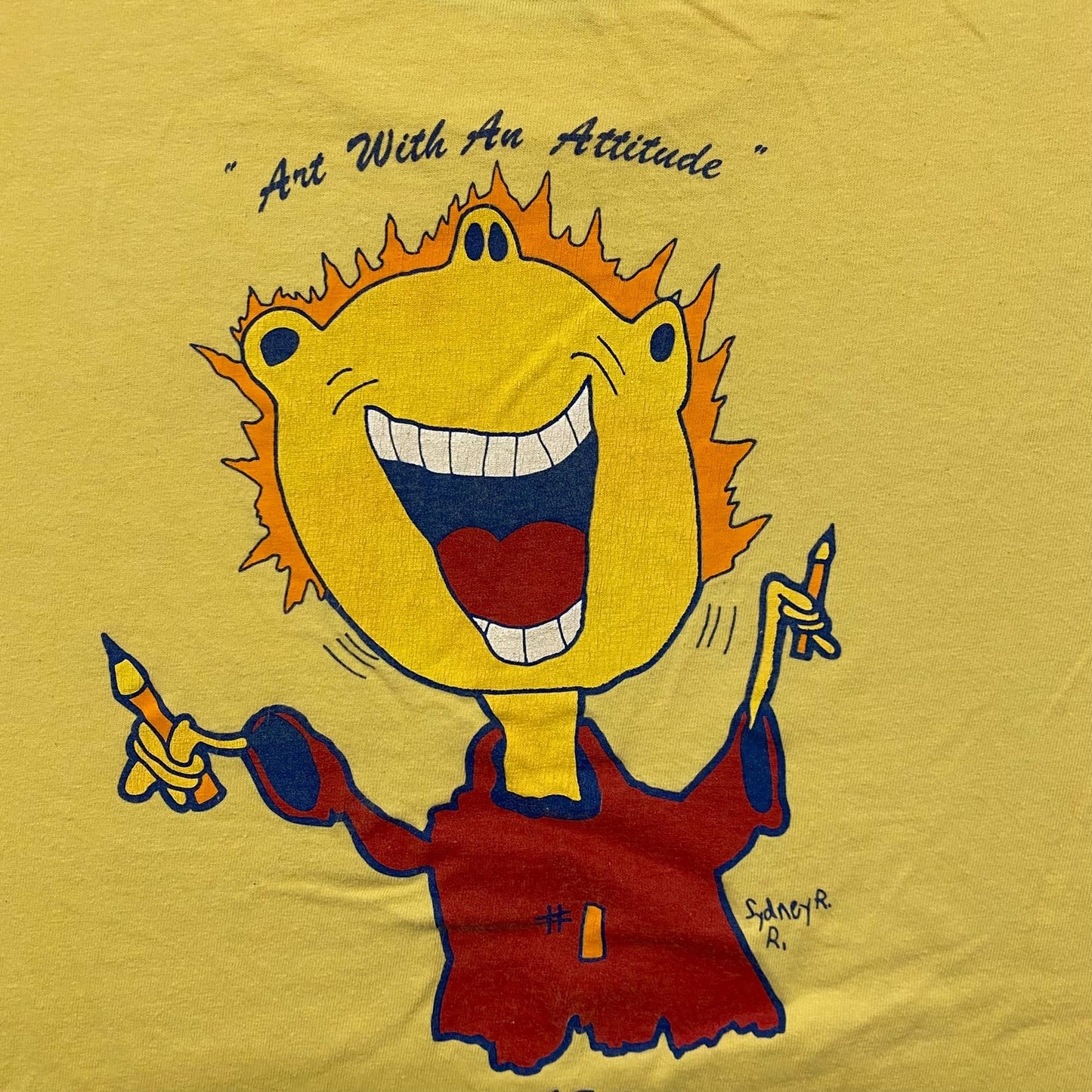 Vintage 90s Unique Painting Artwork Yellow Short Sleeve Tee