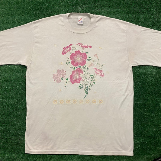 Vintage 80s Flower Floral Art Single Stitch Nature Tee