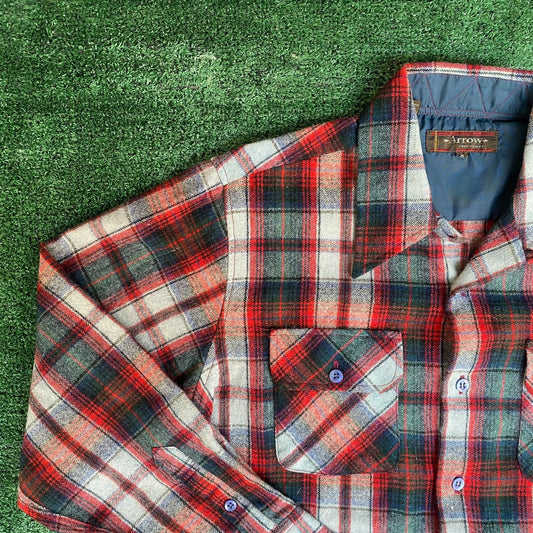 Vintage 80s Plaid Flannel Shirt Grunge Wool Button Up Red