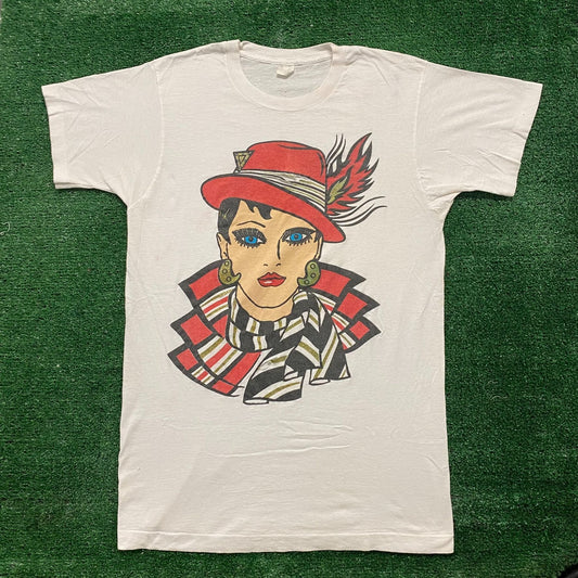 Vintage 80s Woman Art Sketch Shirt Single Stitch Comic Tee