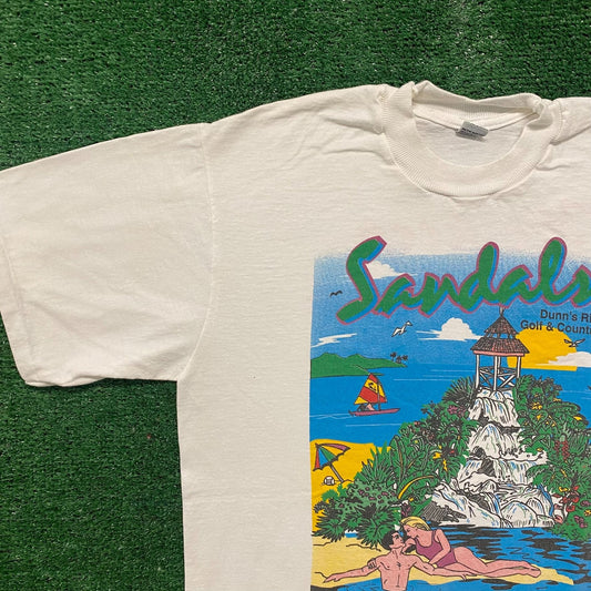 Vintage 90s Sandals Tropical Beach Single Stitch Tourist Tee