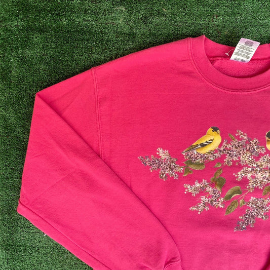 Vintage Y2K Birds Flowers Sweatshirt Cute Pink Nature Floral