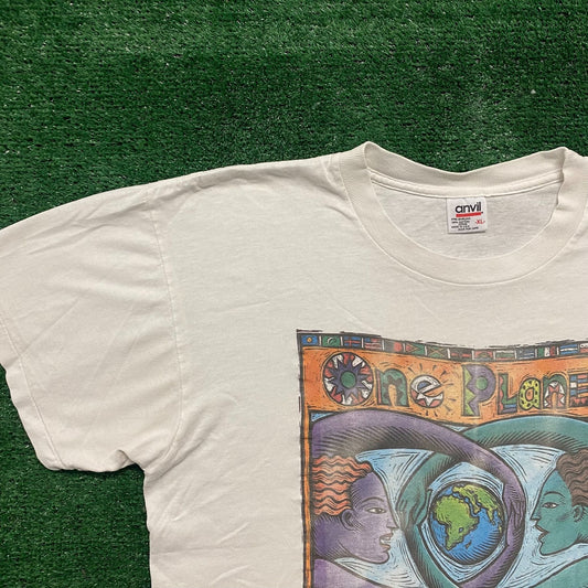 Vintage 90s Planet Earth Shirt Single Stitch Humanity Tee