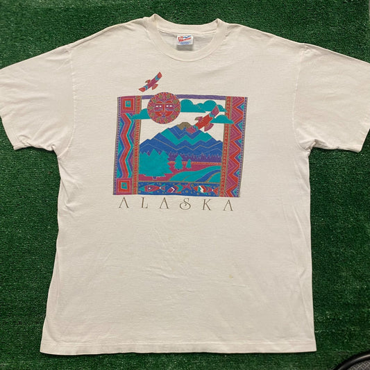 Vintage 90s Alaska Tribal Nature Art Single Stitch T-Shirt