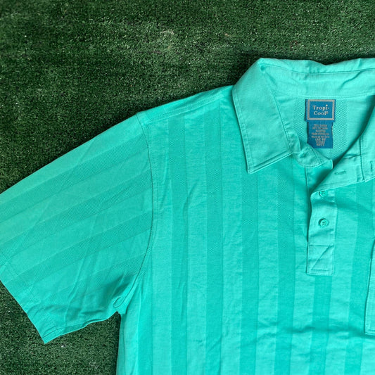 Vintage 80s Striped Band Polo Shirt Preppy Golf Vented Aqua