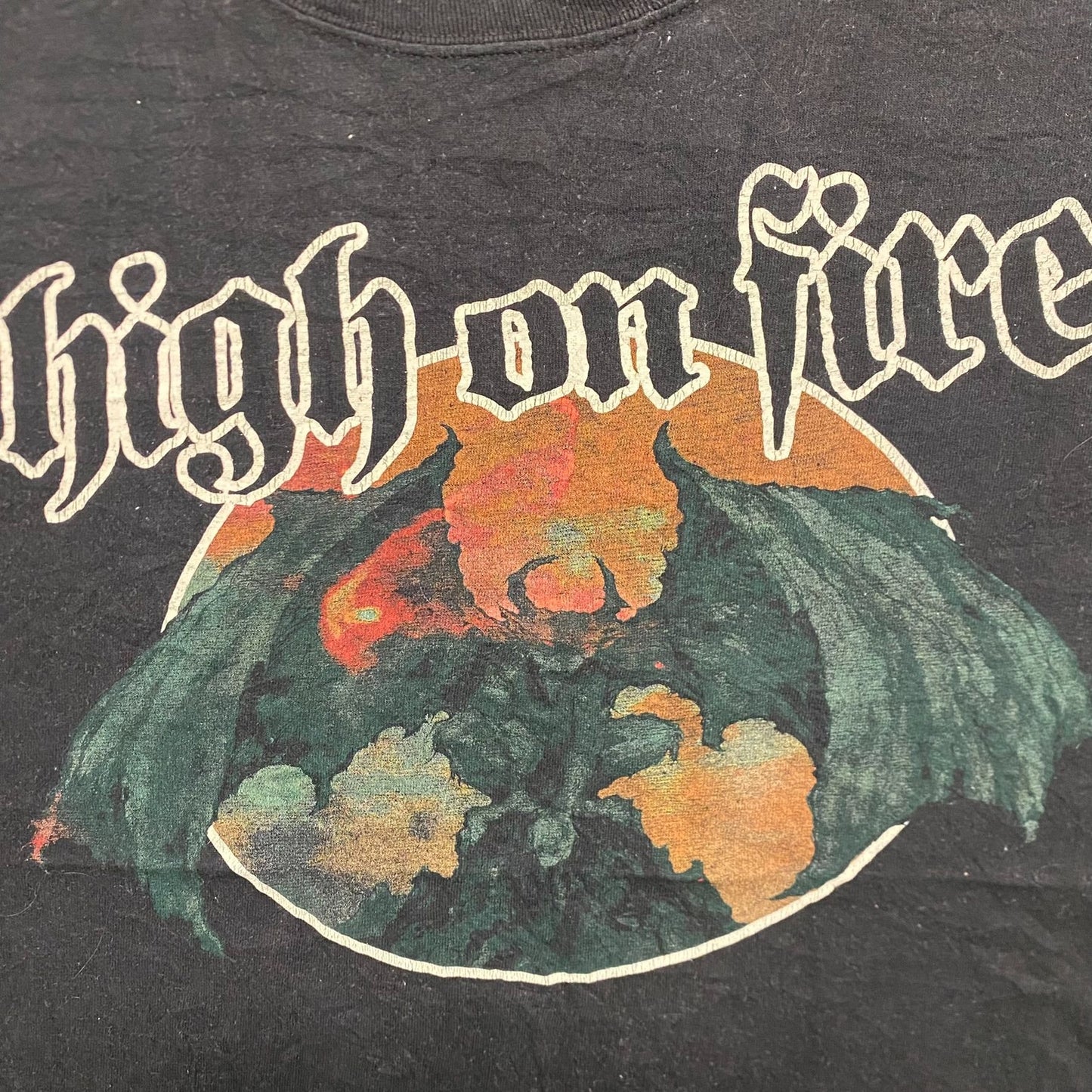 Vintage Y2K High on Fire Goth Emo Sun Faded Metal Band Tee