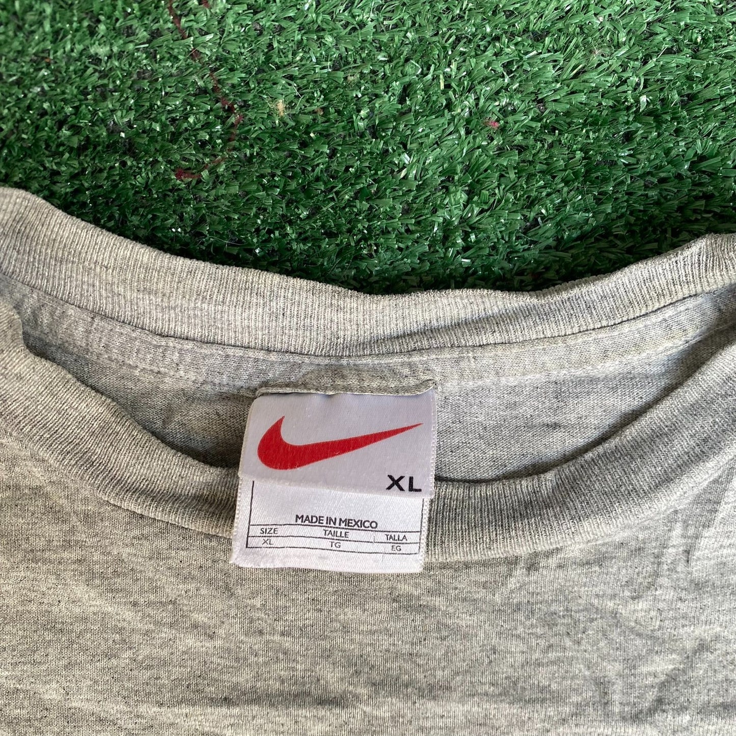 Vintage 90s Nike Spell Out Shirt Athletic Drill Logo Gray Tee