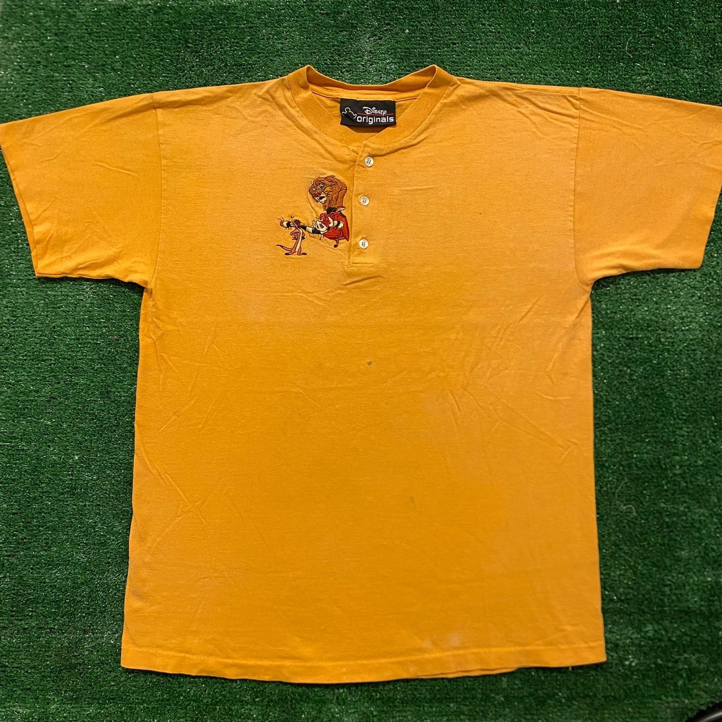 Vintage 90s  Disney Lion King Yellow Embroidered Henley Tee