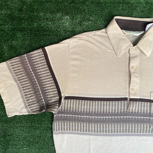 Vintage 80s Tonal Polo Shirt Striped Single Stitch Grandpa