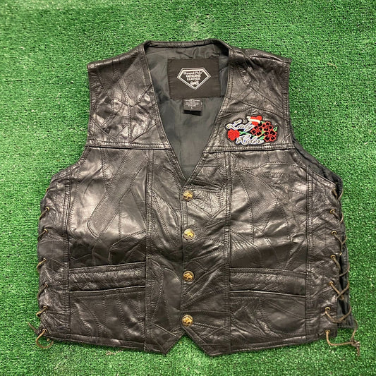 USA Flag Biker Vintage 90s Buffalo Leather Moto Vest