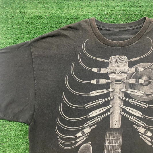 Vintage Y2K Metal Rock Band Skeleton Punk Goth Sun Faded Tee