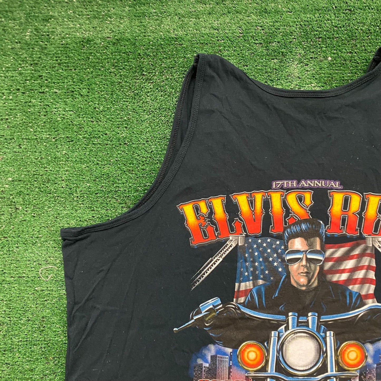 Vintage Y2K Elvis Run Biker Shirt Black Motorcycle Tank Top