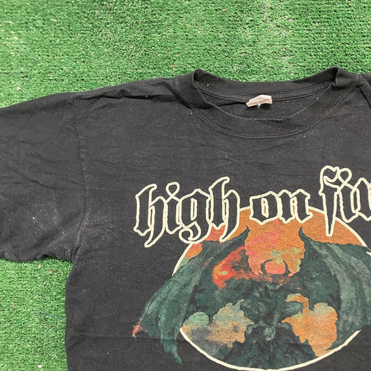 Vintage Y2K High on Fire Goth Emo Sun Faded Metal Band Tee