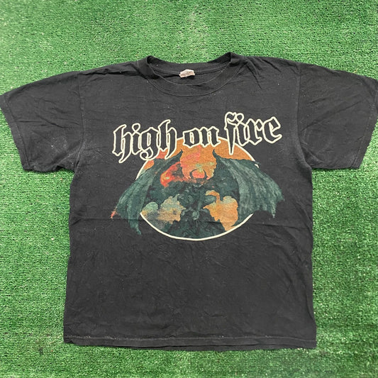 Vintage Y2K High on Fire Goth Emo Sun Faded Metal Band Tee