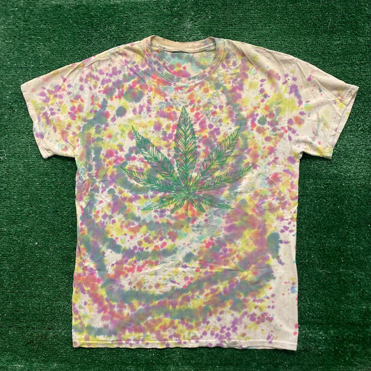 Vintage 90s Weed Marijuana Leaf Shirt Tie Dye Stoner 420 Tee