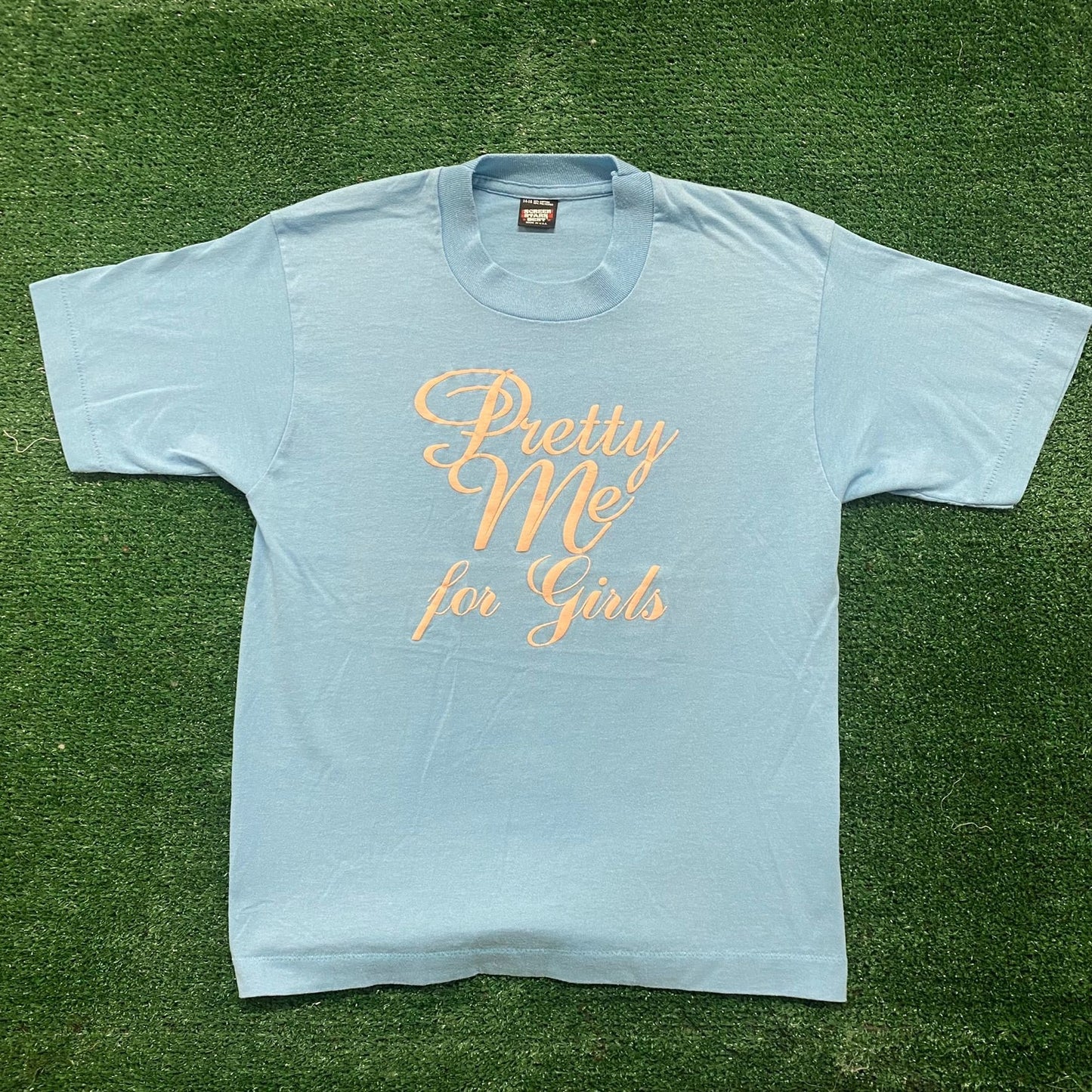 Vintage 80s Pretty Me Quote Shirt Single Stitch Blue Tee