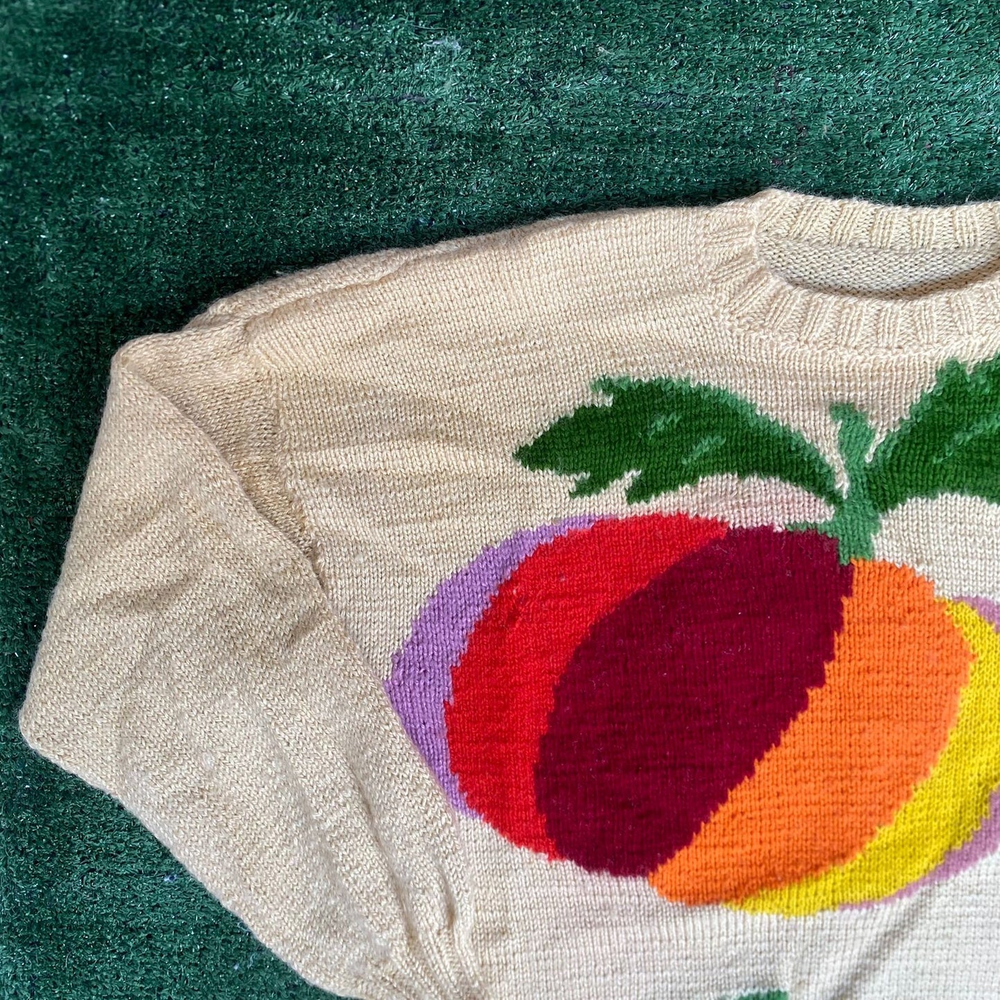 Vintage 80s Pumpkin Fruit Sweater Plants Art Knit Crewneck