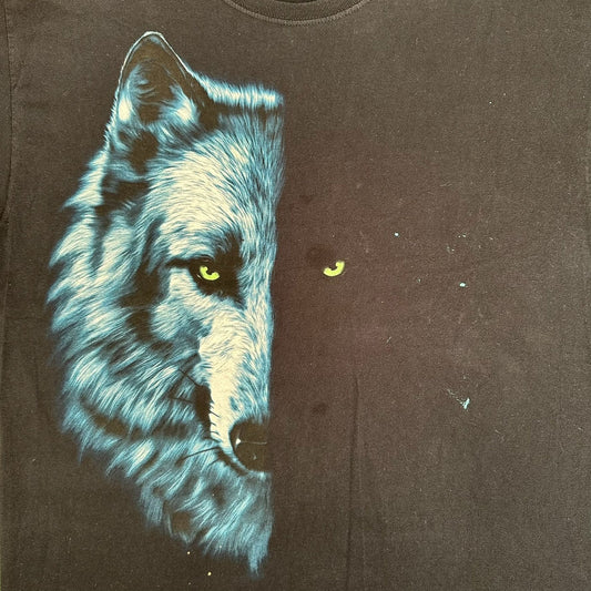 Vintage Y2K Wolf Shadow T-Shirt Black L Gorpcore Nature L Black Animals Western
