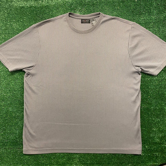 Basic Gray Ribbed Textured Crewneck Vintage T-Shirt