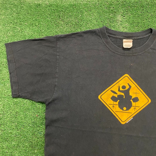 Vintage Y2K Sun Faded Cyber Drummer Metal Rock Humor T-Shirt