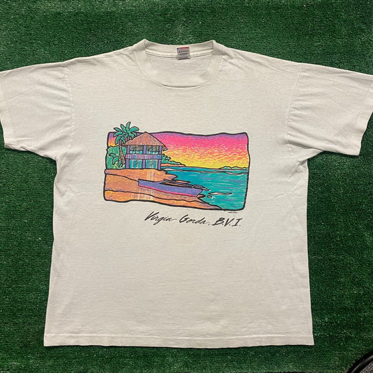 Vintage 80s Tropical Beach Shirt Single Stitch Tourist Tee