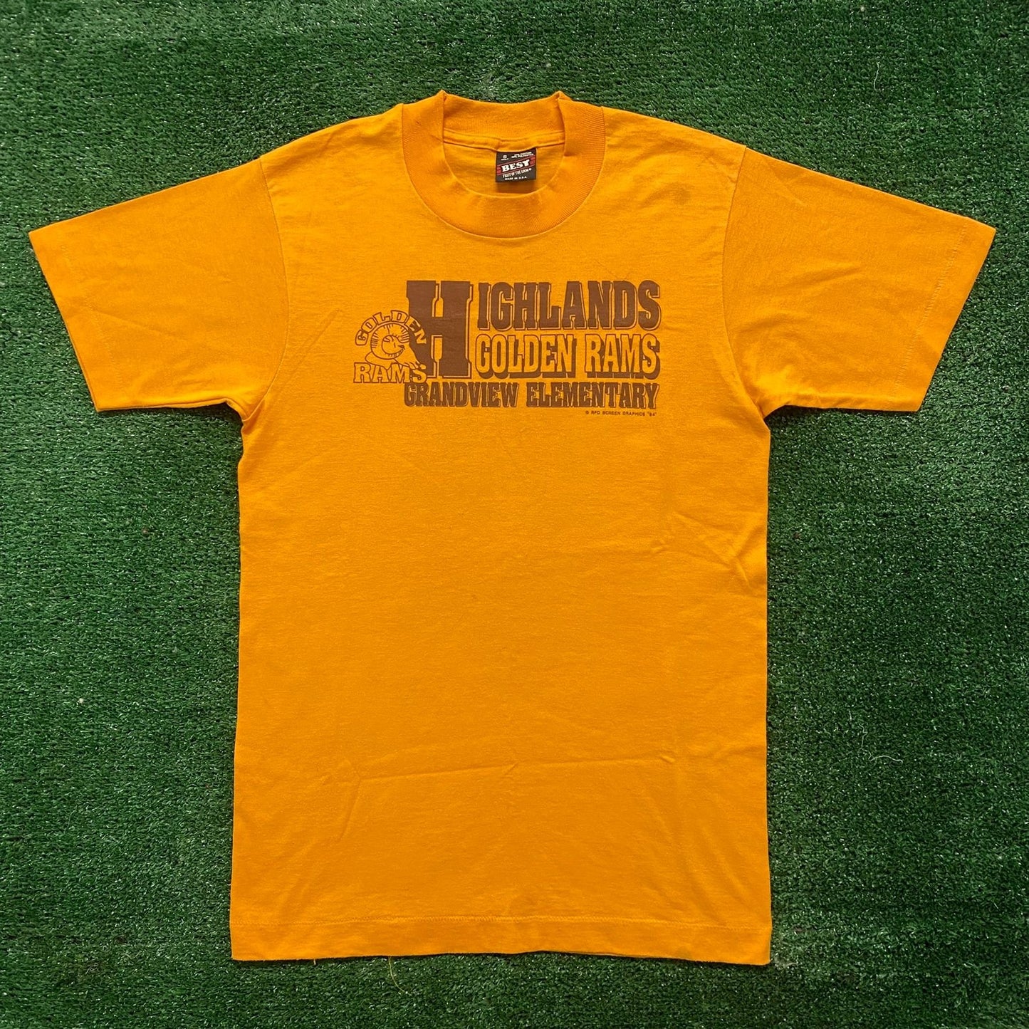 Vintage 90s Rams School Shirt Yellow Single Stitch Tee