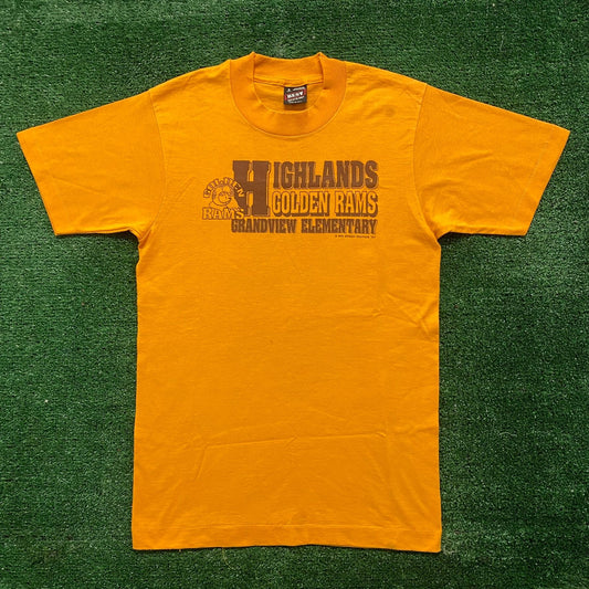 Vintage 90s Rams School Shirt Yellow Single Stitch Tee