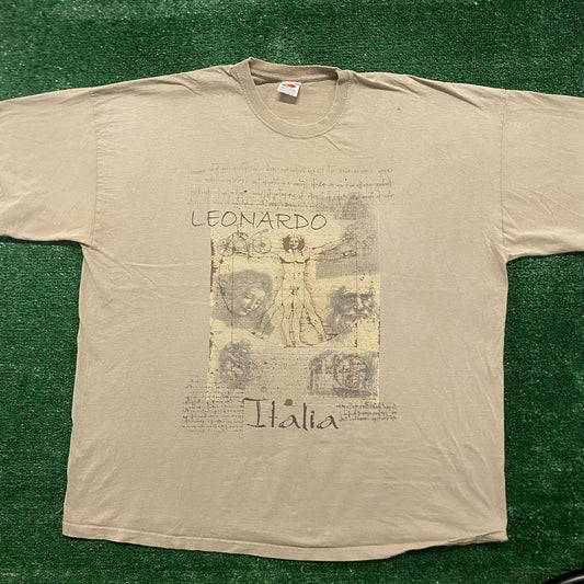 Vintage Y2K Leonardo Da Vinci Vitruvian Man Baggy Art Tee