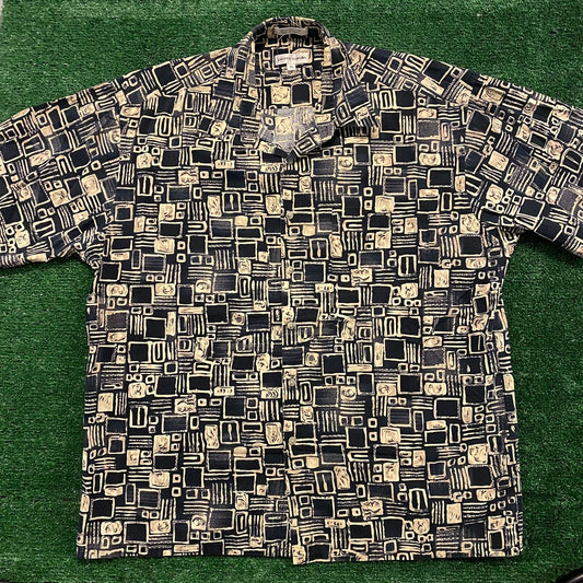 Abstract Geometric Squiggles All Over Print Button Up Shirt