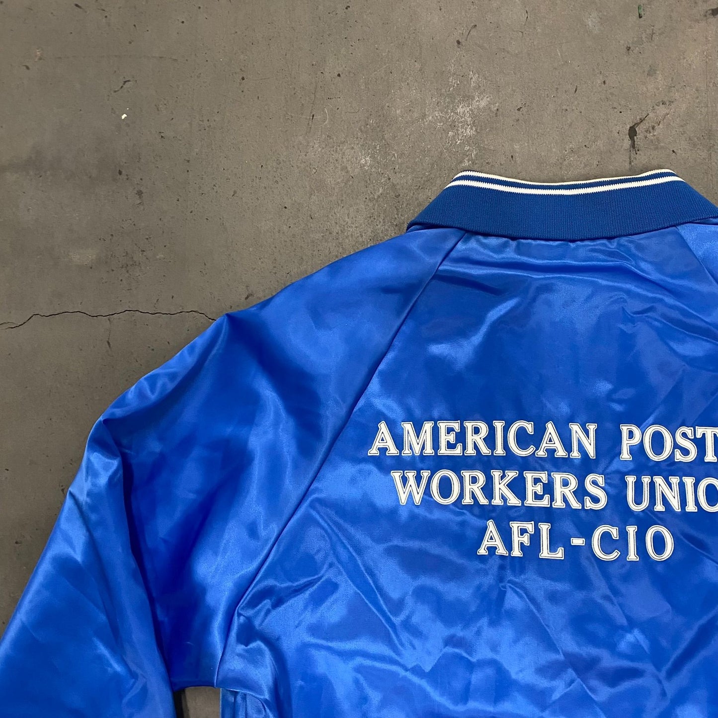 Vintage 80s APWU Postal Worker Union Satin Bomber Jacket