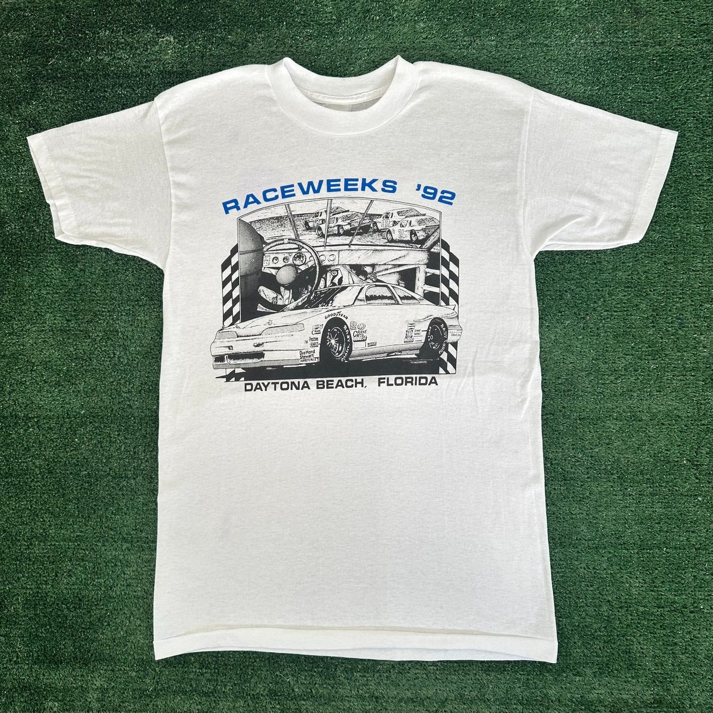 Vintage 90s Daytona 500 Raceweeks 1992 T-Shirt Single Stitch White S/M NASCAR