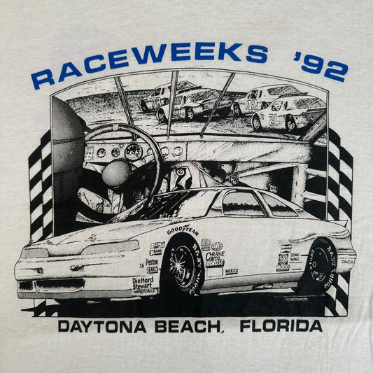 Vintage 90s Daytona 500 Raceweeks 1992 T-Shirt Single Stitch White S/M NASCAR