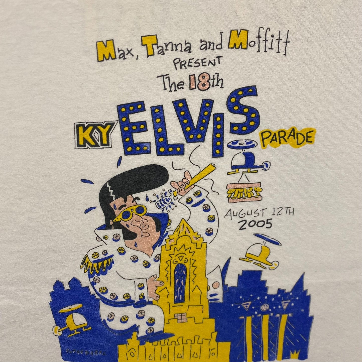 Vintage Y2K Elvis Parade Kentucky Funny Comic Rock Band Tee