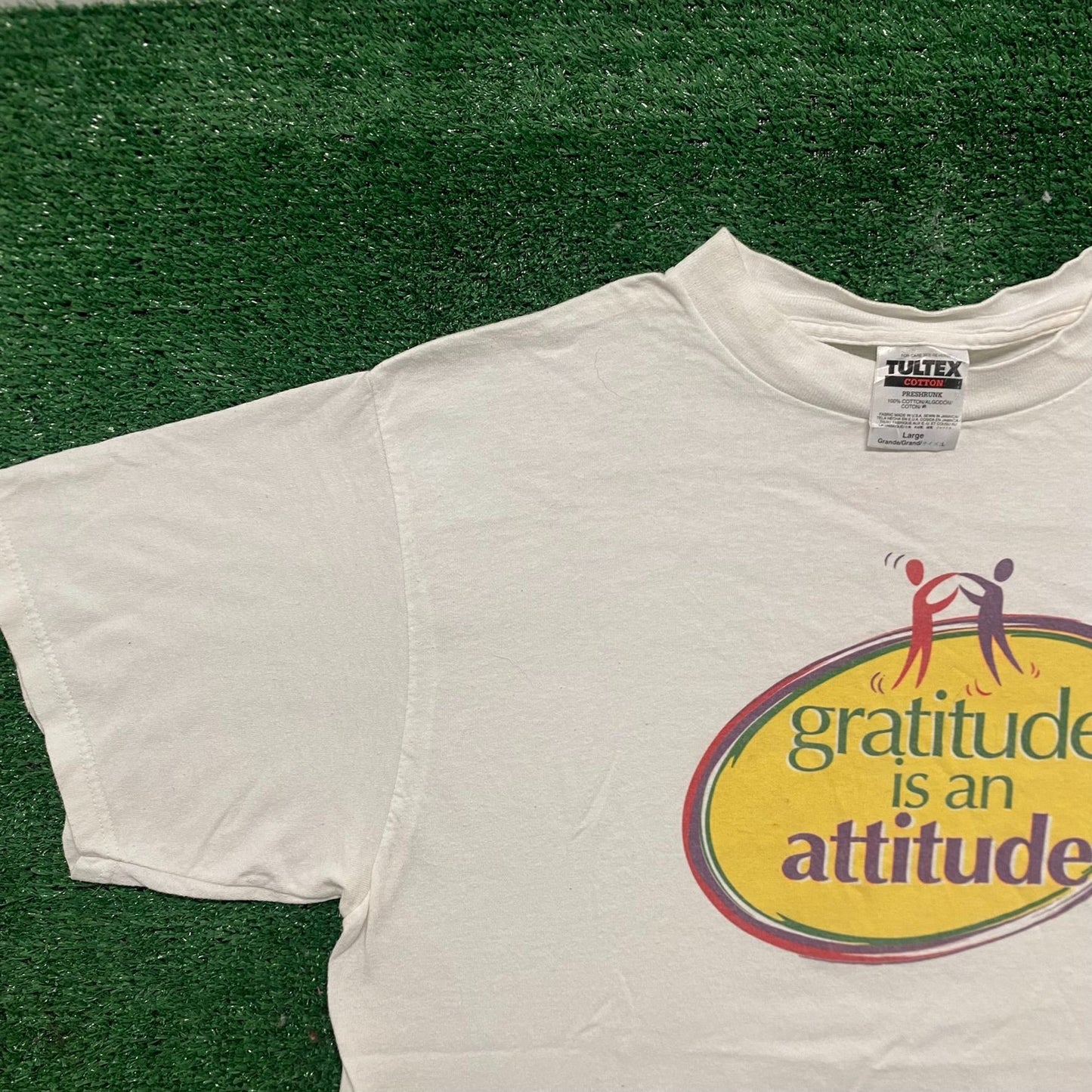 Vintage 90s Gratitude Attitude Positivity Quote Slogan Tee