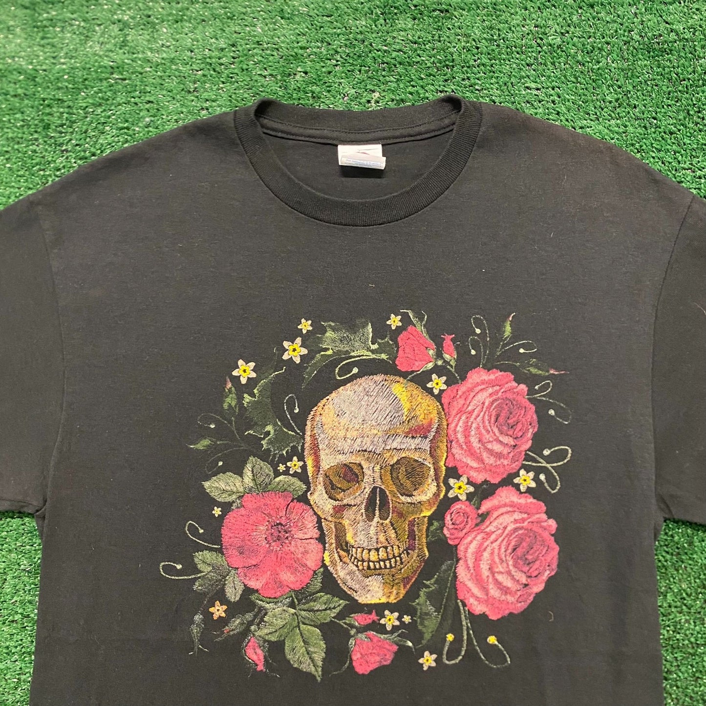 Floral Rose Skull Tattoo Vintage Gothic Punk T-Shirt