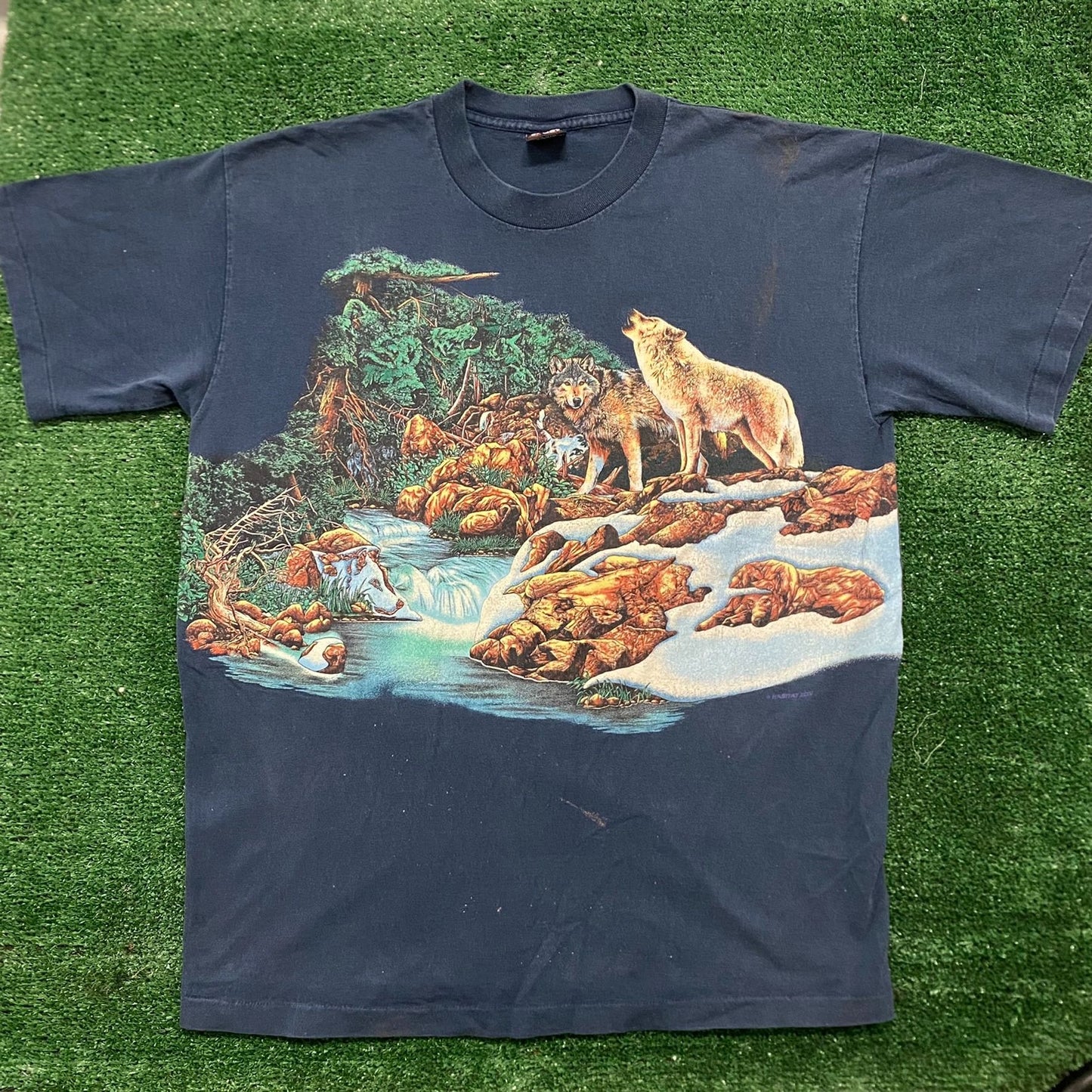 Vintage 90s Wolf Nature Landscape Art Single Stitch Tee