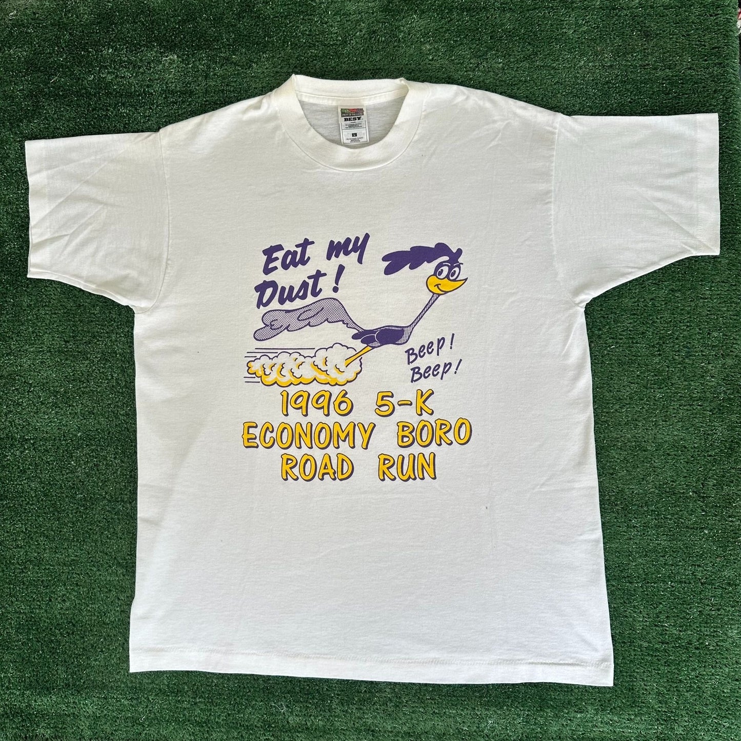 Vintage 90s Road Runner 5K T-Shirt Single Stitch White L Looney Tunes Streetwear