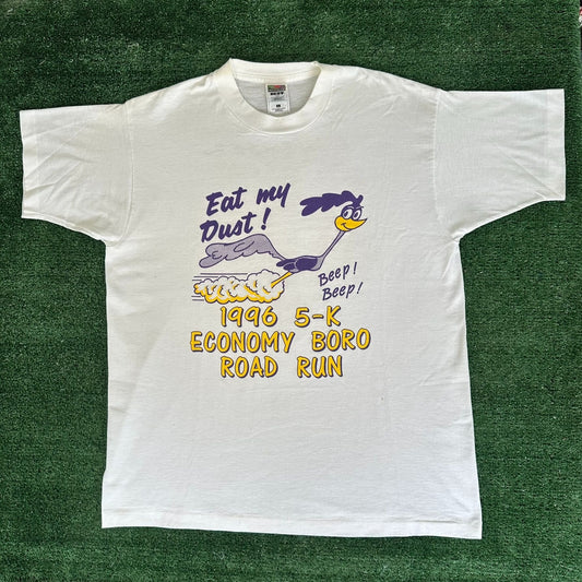 Vintage 90s Road Runner 5K T-Shirt Single Stitch White L Looney Tunes Streetwear