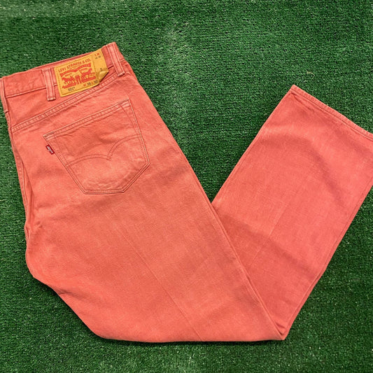 Levi's 501 Faded Red Straight Fit Vintage Denim Jeans Pants