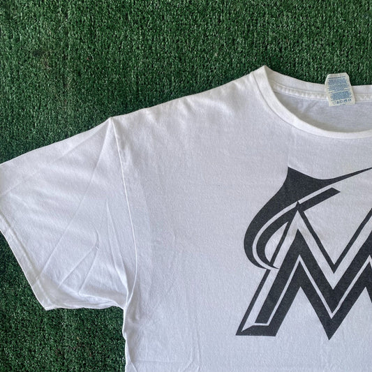 Vintage Y2K Miami Marlins Shirt White MLB Baseball Logo Tee